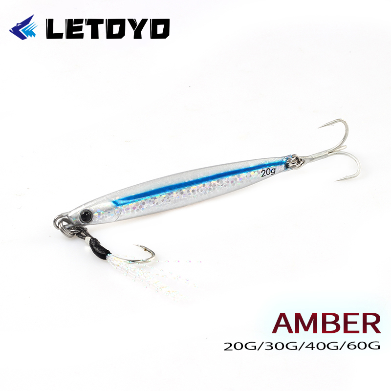 Fishing Lure Spoon - LETOYO Metal Jig With Hooks 20-60g